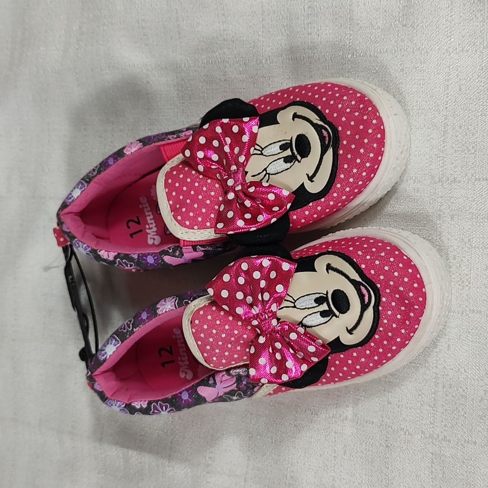 Disney Minnie Mouse Polka Dot Bow Flat Slip On Sneakers Pink Size 12 Toddler NWT